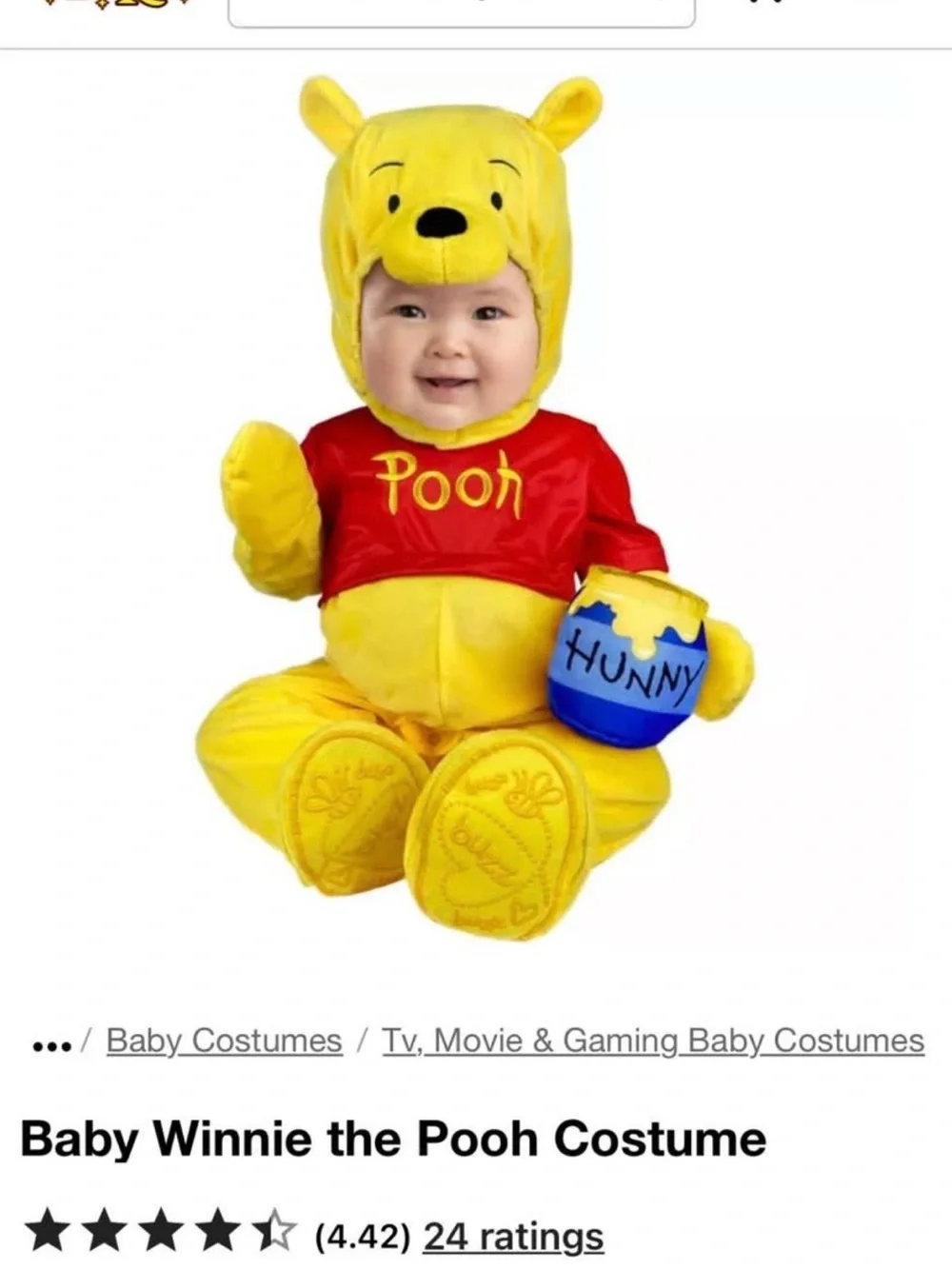 Disney Yellow & Red Winnie the Pooh Plush Costume with Blue Honey Pot